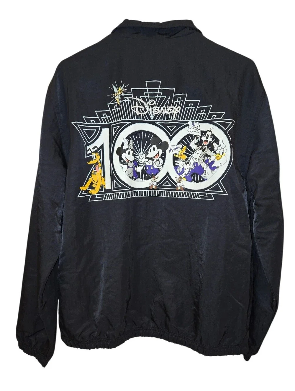 DISNEY 100TH ANNIVERSARY MICKEY & FRIENDS PLATINUM BLACK WINDBREAKER JACKET.SZ M